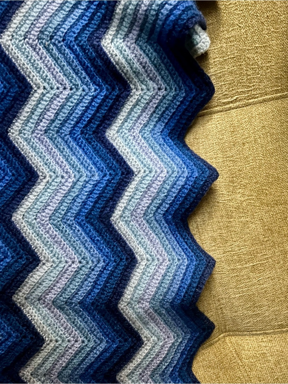 Handmade VINTAGE Grandma's Blue Purple Afghan Chevron Blanket Throw 66x40